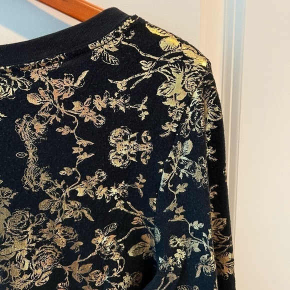 Wildfox Metallic Gold Foil Rose Pattern Print Black Crewneck Sweatshirt - Picture 11 of 16